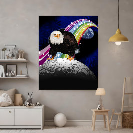 Kitchy カッコいい Lunar Rainbow USA Eagle Moon Landing ポスター