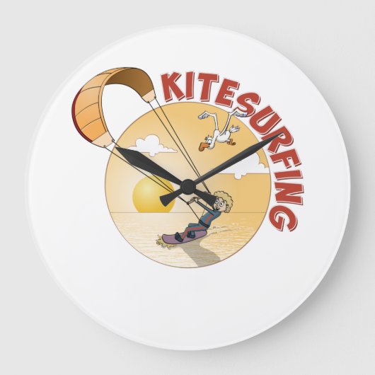 Kite surfing illustratie ラージ壁時計 (正面)