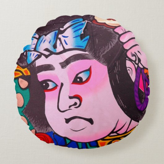 Kiteart,日本の kite,samurの図 ラウンドクッション (正面)