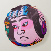 Kiteart,日本の kite,samurの図 ラウンドクッション (裏面)