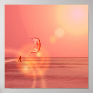 Kiteboarderの日没のプリント ポスター