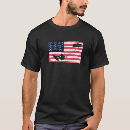 Kiteboarder American Flag Kitesurfer Kite USA Kite Tシャツ (正面)