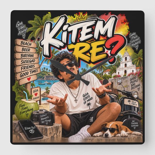 Kitem Re? – ゴアの生き方 スクエア壁時計 (正面)