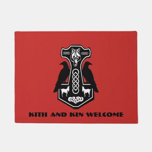 Kithおよび親族の歓迎されたトールのハンマー ドアマット (正面)
