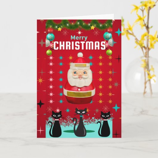 Kitschmas壮観:サンタとスターバストカード カード (黄色い花)