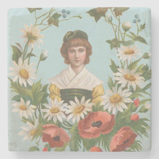 Kitschy Retro German Valentine's Card, 1884 ストーンコースター (正面)