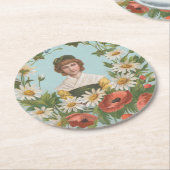 Kitschy Retro German Valentine's Card, 1884 ラウンドペーパーコースター (アングル)