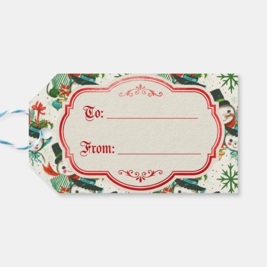 Kitschy Retro Snowmen ギフトタグ (裏面横)