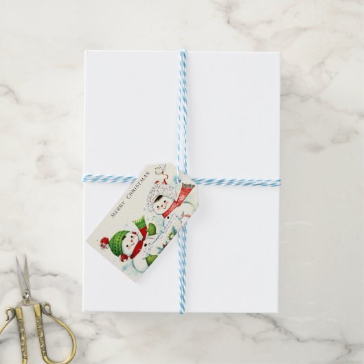 Kitschy Retro Snowmen ギフトタグ (より糸つき)