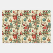 Kitschy Santa and Ornaments Complimentary Stripes ラッピングペーパーシート (正面2)