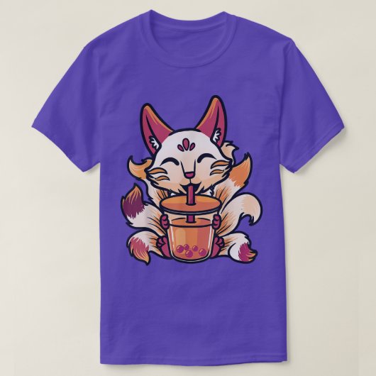 Kitsuneアニメボバ日本のバブルティーかわいいカウ Tシャツ (デザイン正面)