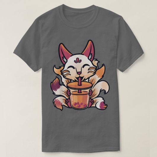 Kitsune Anime Boba Japanese Bubble Tea Cute Fox Ka Tシャツ (デザイン正面)