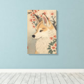 Kitsune & cherry blossom キャンバスプリント (インサイチュ (ウッドフロア))