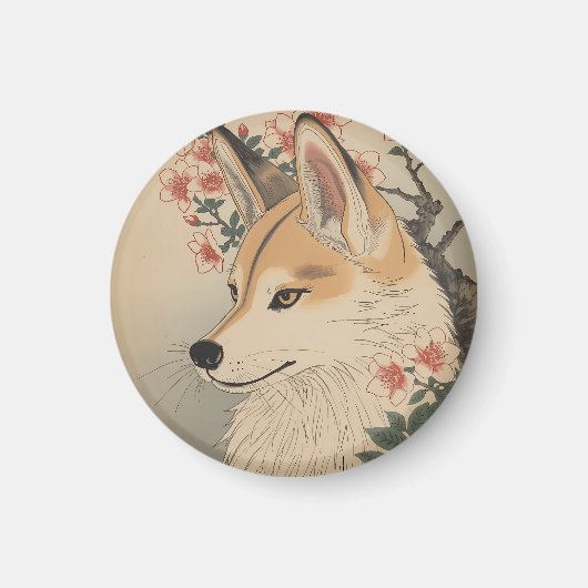 Kitsune & cherry blossom マグネット (正面)
