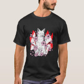Kitsune fox with japanese kitsune and cherry bloss tシャツ (正面)