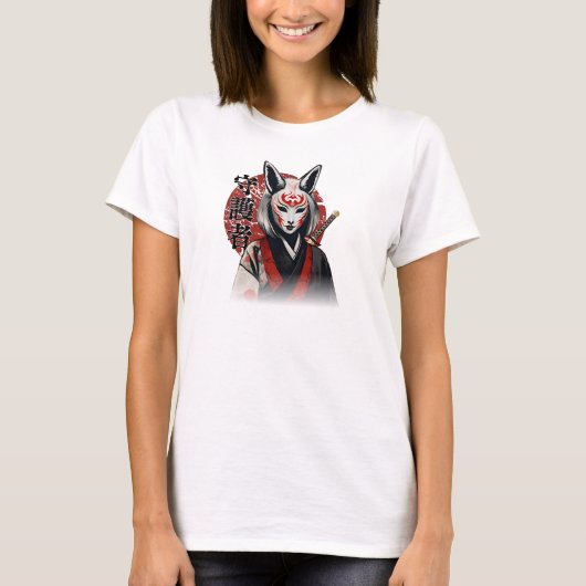 Kitsune Samurai Guardian – Japanese Fox Warrior Tシャツ (正面)