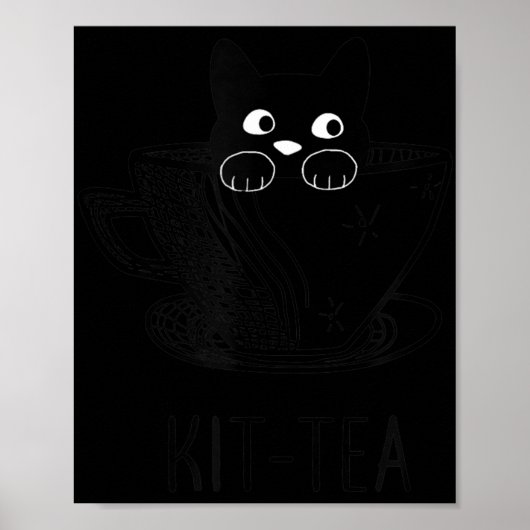 KitTea猫好きかわいいおもしろい黒猫 ポスター (正面)