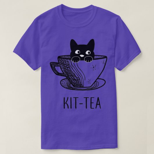 KitTea猫好きかわいいおもしろい黒猫 Tシャツ (デザイン正面)