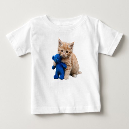 KittenとTeddy Bear乳児Tシャツ ベビーTシャツ (正面)