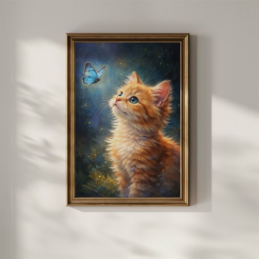 Kitten and Blue Butterfly ポスター