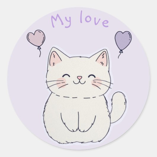 Kitten and hearts, personalized ラウンドシール (正面)