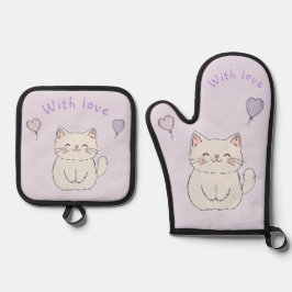  Kitten and hearts, personalized 鍋つかみ&鍋敷きセット