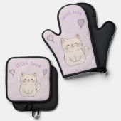 Kitten and hearts, personalized 鍋つかみ&鍋敷きセット (正面/裏面)
