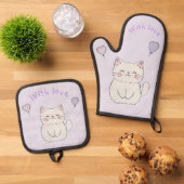  Kitten and hearts, personalized 鍋つかみ&鍋敷きセット (トップダウン)