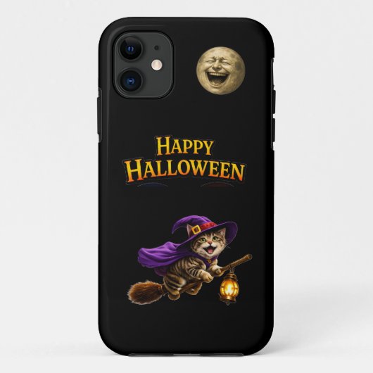 Kitten and laughing moon whimsical happy Halloween Case-Mate iPhoneケース (裏面)