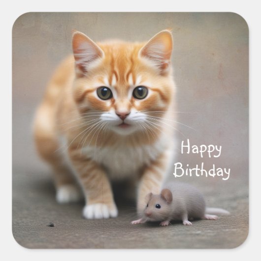 Kitten and Mouse  スクエアシール (正面)