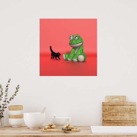 Kitten and plush-frog poster ポスター (キッチン)