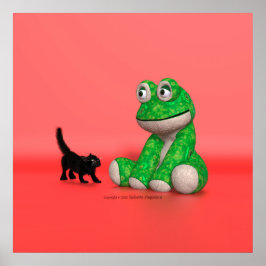 Kitten and plush-frog poster ポスター