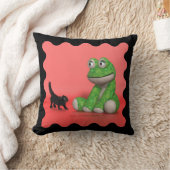 Kitten and plush-frog throw pillow クッション (ブランケット)