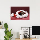 Kitten asleep in Christmas hat ポスター (ホームオフィス)