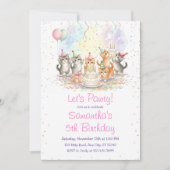 Kitten Birthday Invitation, Cute Cat Girl Theme 招待状 (正面)