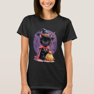 Kitten Cat Halloween Witch Costume & Moon Aestheti Tシャツ