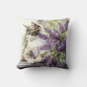 Kitten Cat Lavender Flowers窓陽光 クッション (正面)