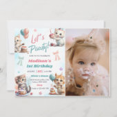 Kitten Cat Let's Pawty 1st誕生日パーティー写真 招待状 (正面)