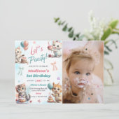 Kitten Cat Let's Pawty 1st誕生日パーティー写真 招待状 (スタンド正面)