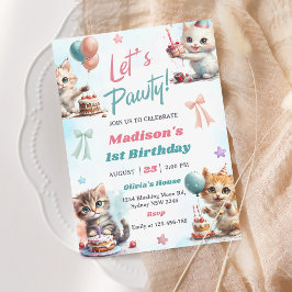 Kitten Cat Let's Pawty 1th BirthdayパーティーInvitati 招待状