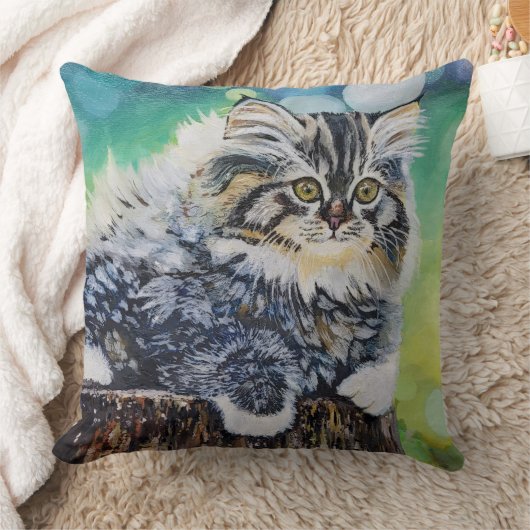 Kitten Cat Painting Throw Pillow クッション (ブランケット)