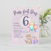 Kitten Cat Pastel Little Girl's 6th Birthday 招待状 (スタンド正面)