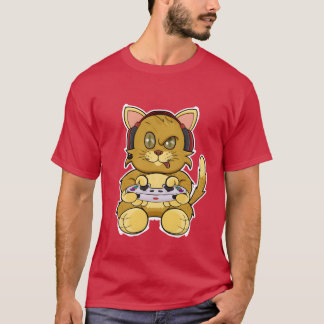 Kitten Cat With Gaming Controller I Funny Gaming f Tシャツ
