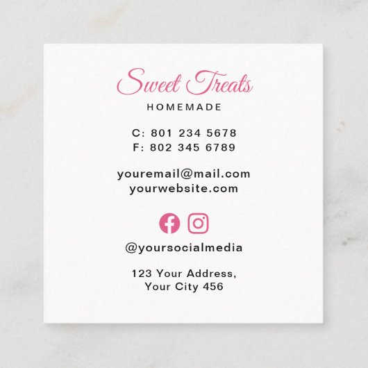 Kitten Chef Bakery Pink スクエア名刺 (裏面)