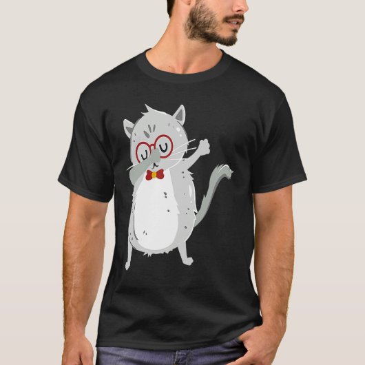 Kitten Dab I Grey Cat with Glasses I Dabbing Cats Tシャツ (正面)