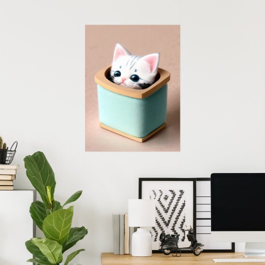 Kitten Delight: Snuggle Bowl Moment Captured ポスター (ホームオフィス)