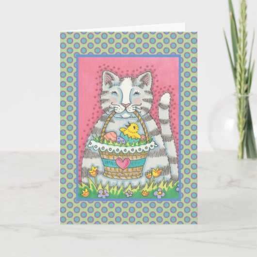 KITTEN & EASTER BASKET, CAT GREETING CARD Verse シーズンカード (正面)