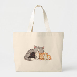 Kitten Family Cuddle Portrait - Tote ラージトートバッグ