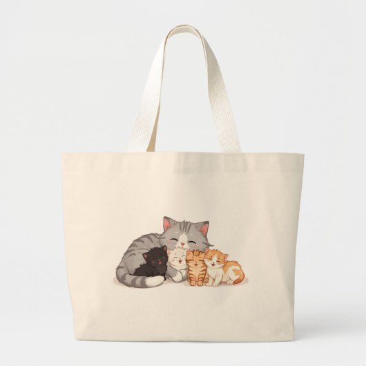 Kitten Family Cuddle Portrait - Tote ラージトートバッグ (正面)
