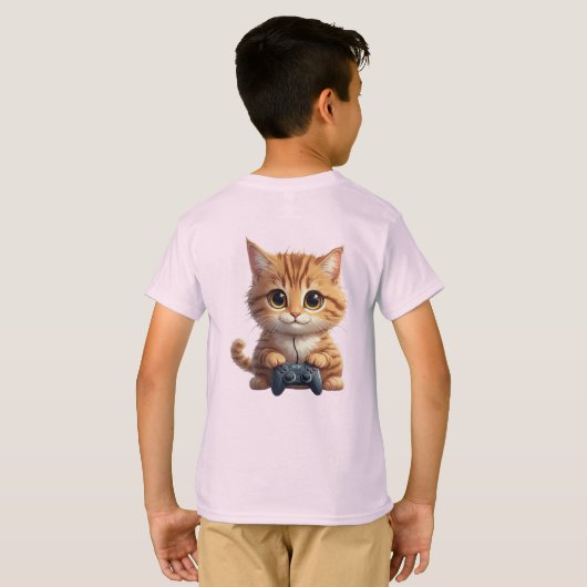 Kitten Holding Game Controller Gamer Cat Tシャツ (裏面フル)